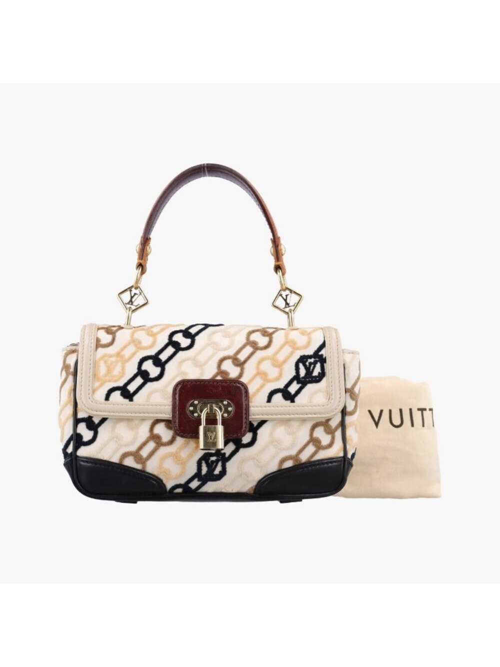 Louis Vuitton Dolly Black White Multicolor Cotton Velvet Shoulder Bag